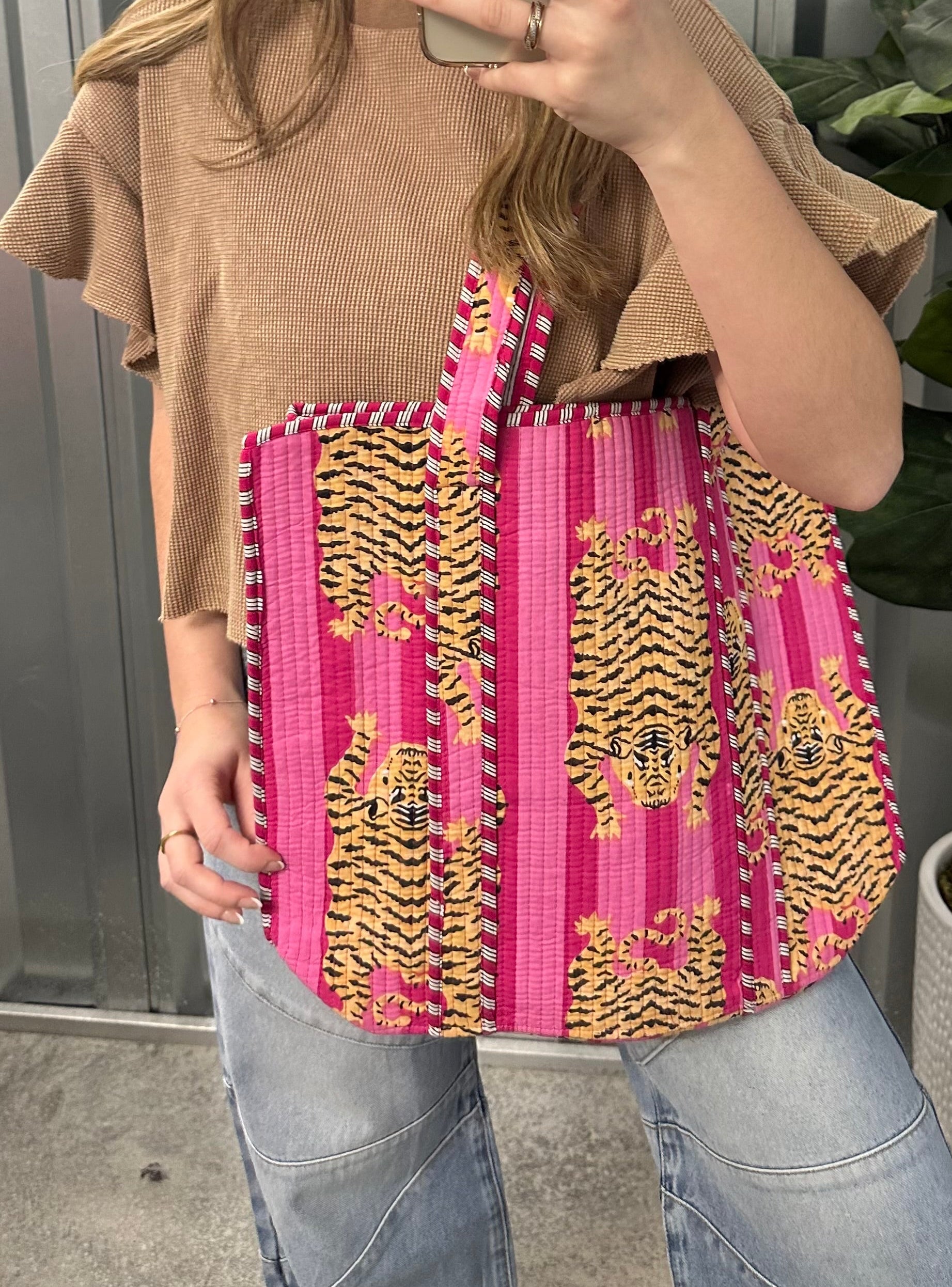 Striped Tiger Reversible Tote - Pink