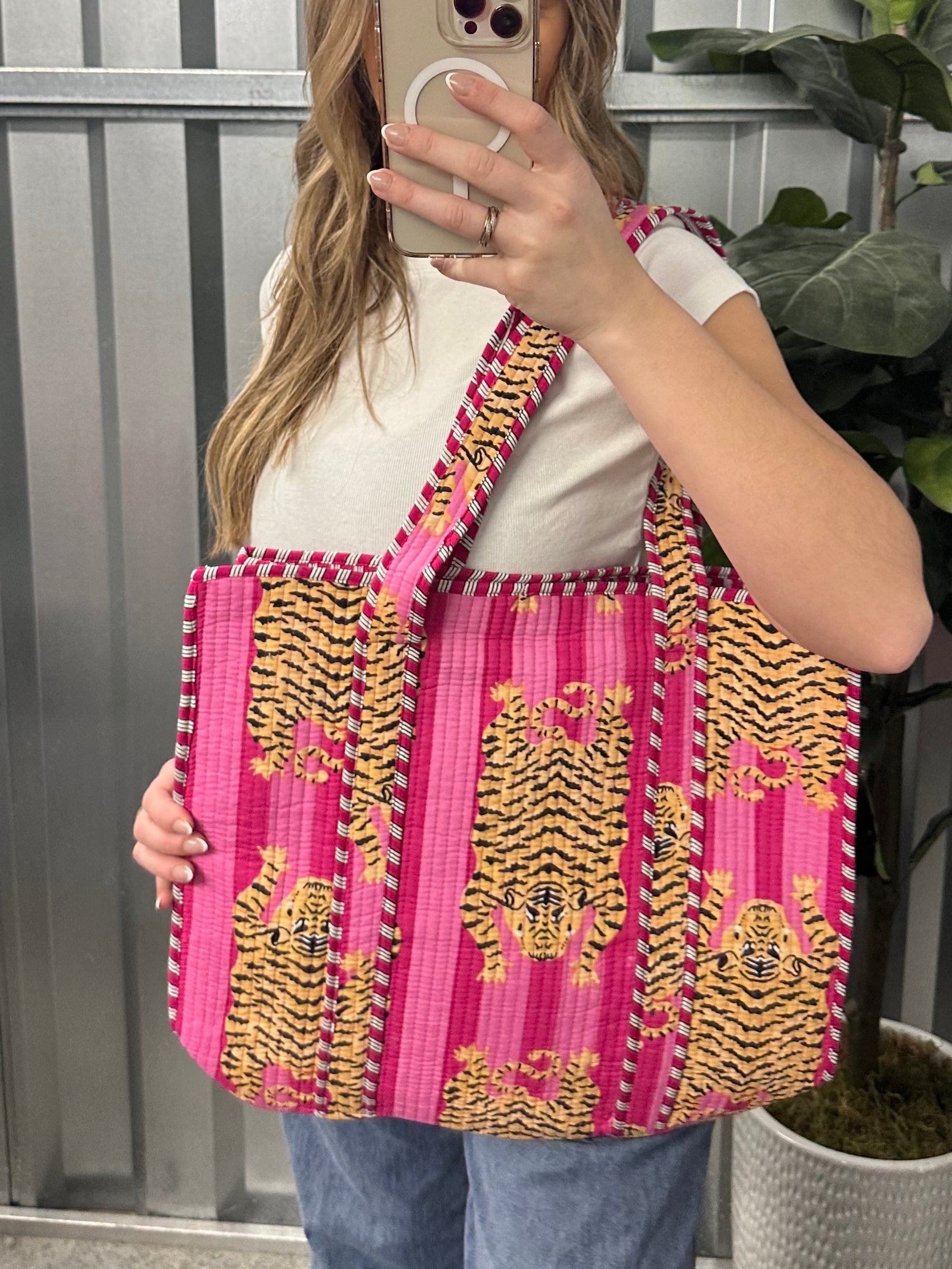 Striped Tiger Reversible Tote - Pink