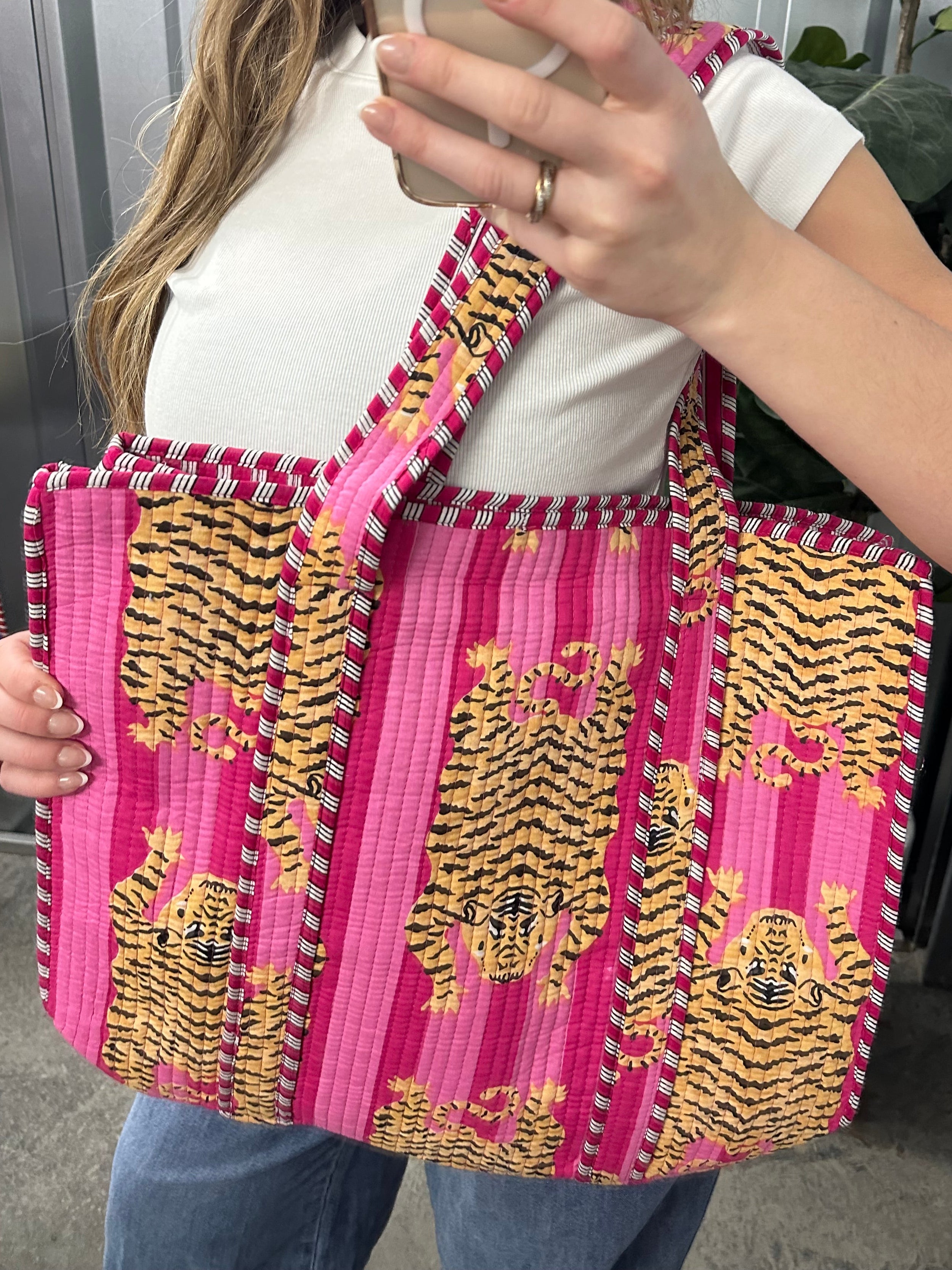 Striped Tiger Reversible Tote - Pink