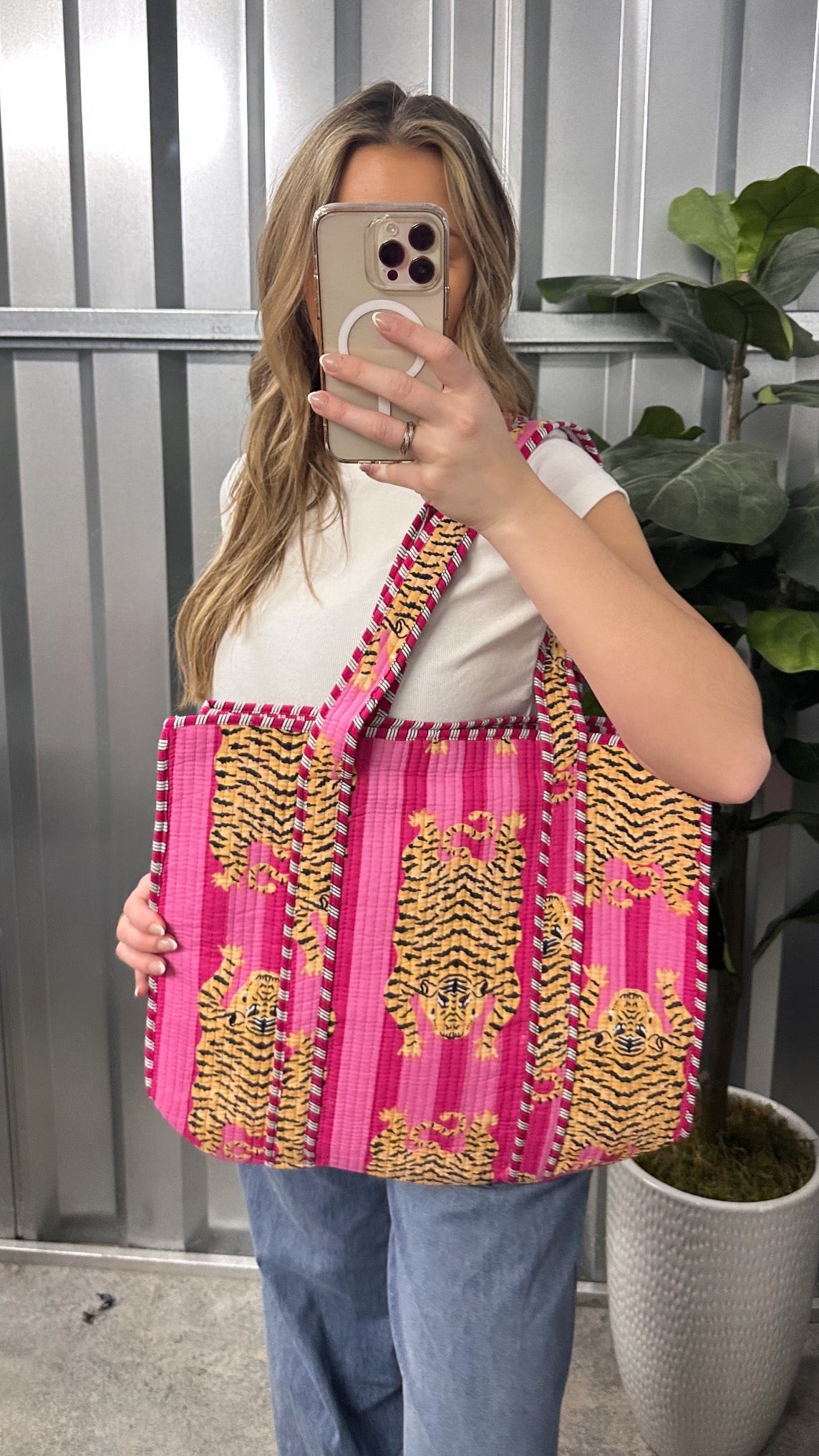 Striped Tiger Reversible Tote - Pink