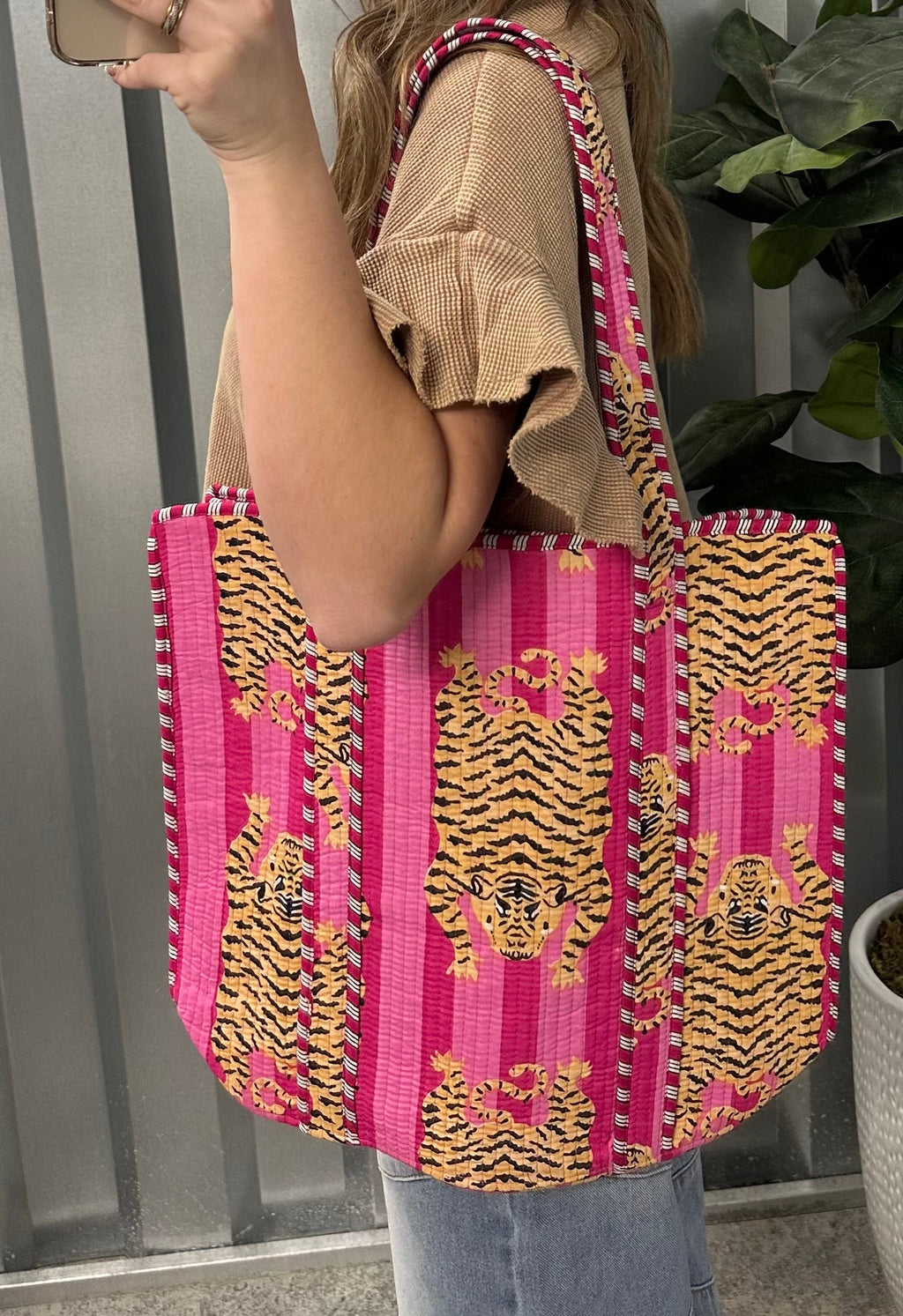 Striped Tiger Reversible Tote - Pink