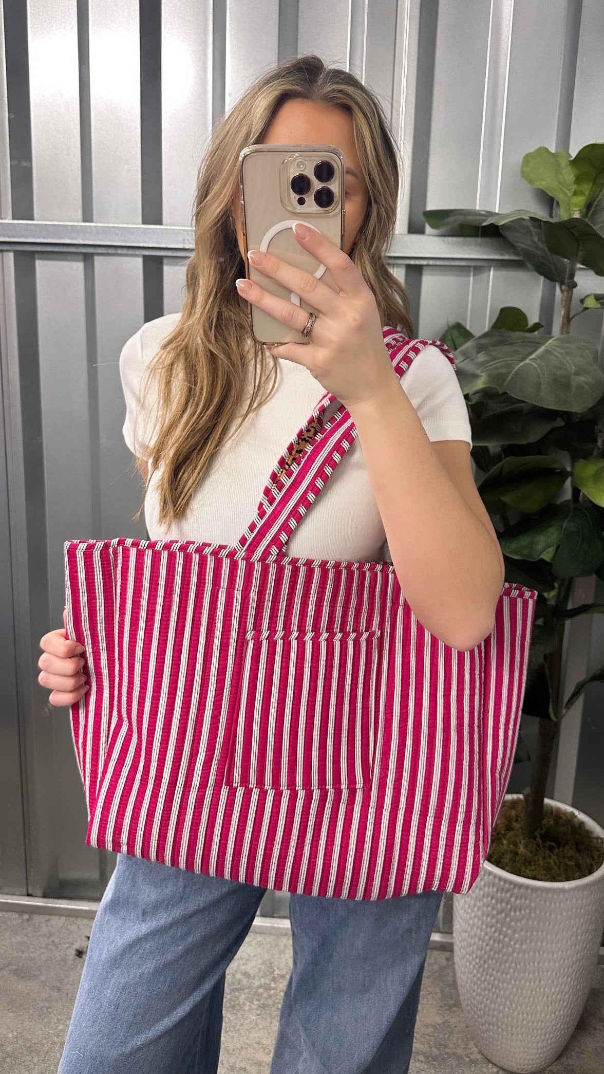 Striped Tiger Reversible Tote - Pink