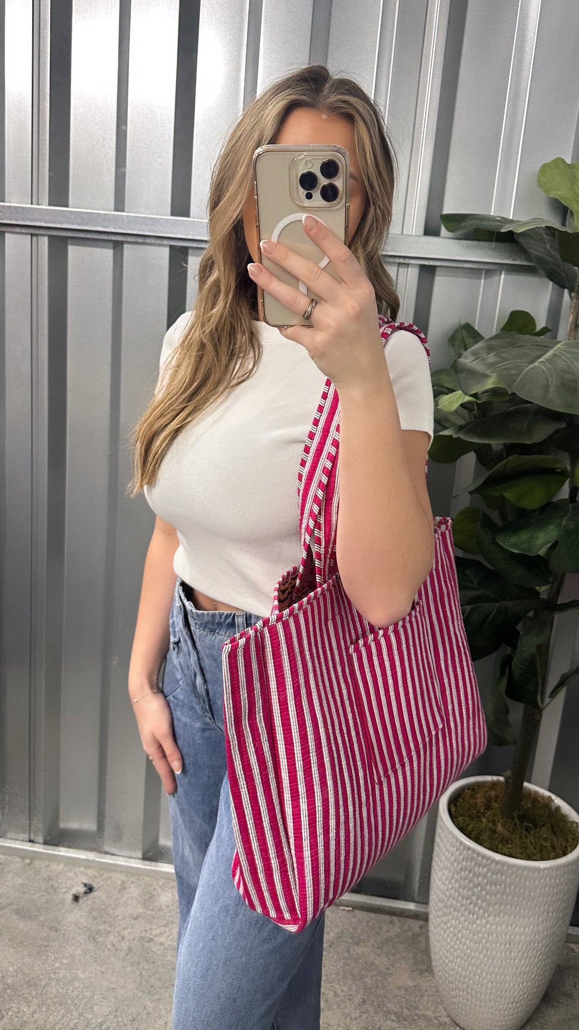 Striped Tiger Reversible Tote - Pink